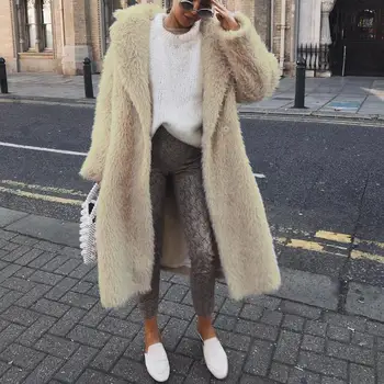 

Faux Fur Coat Women Autumn Winter Fluffy 2019 Plush Coat Fashion Solid Long Sleeve Loose Coat Warm Soft Outwear Teddy Jassen