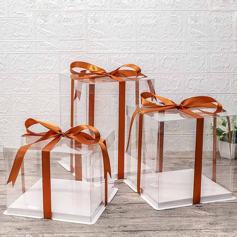 Квадратный Топ прозрачная коробка для торта ПЭТ Полностью упаковка пластиковый