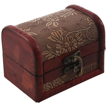 

Antique Style Embossed Flower Jewelry Gift Necklace Wood Case Box Bronze Tone