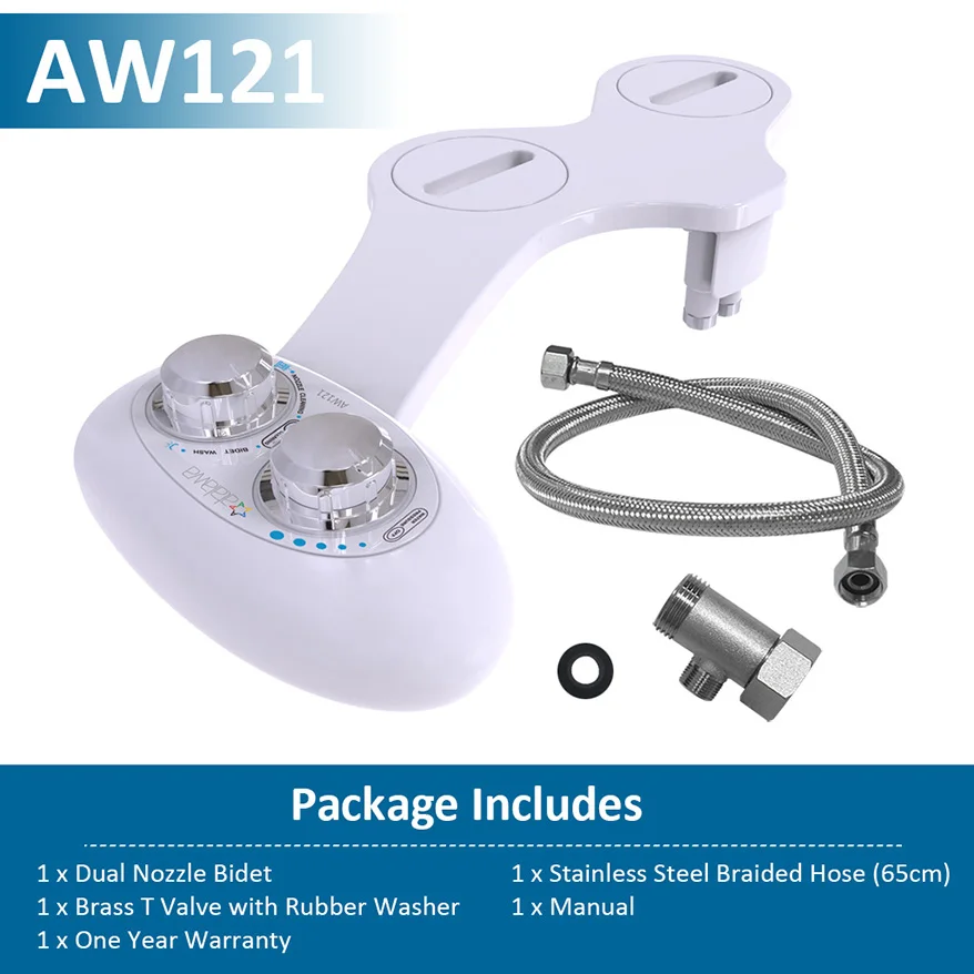 Atalawa неэлектрическое механическое биде туалетное крепление с самоочищающимся соплом металлический шланг латунный Т-адаптер, спрей для пресной воды - Цвет: Dual Nozzle AW121