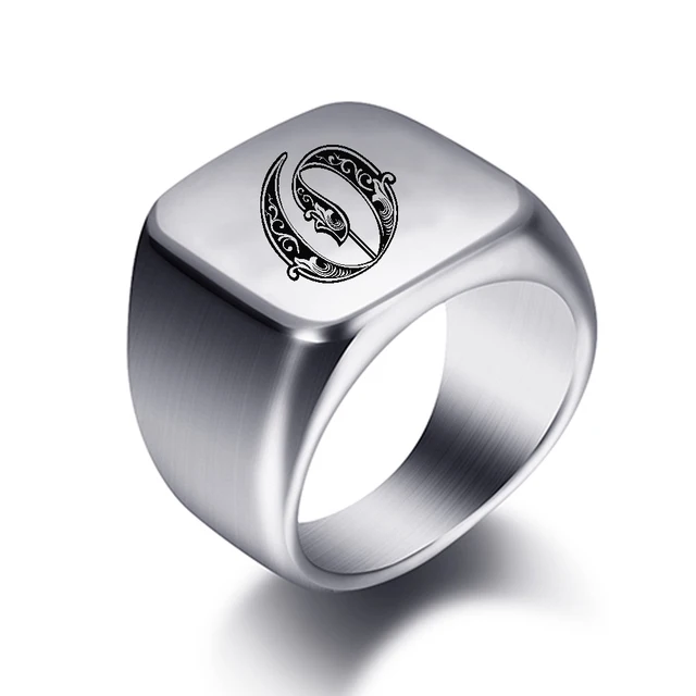 Bagues personnalisées à graver initiale pour hommes, chevalière masculine en acier inoxydable, bijoux vierges, bande, ton argent poli, taille américaine