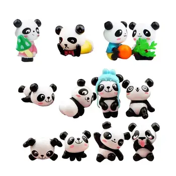 

12pcs Panda Cake Decor Resin Crafts Adorable Cake Ornaments Birthday Cake Dessert Adornment Landscape Decoration For Party