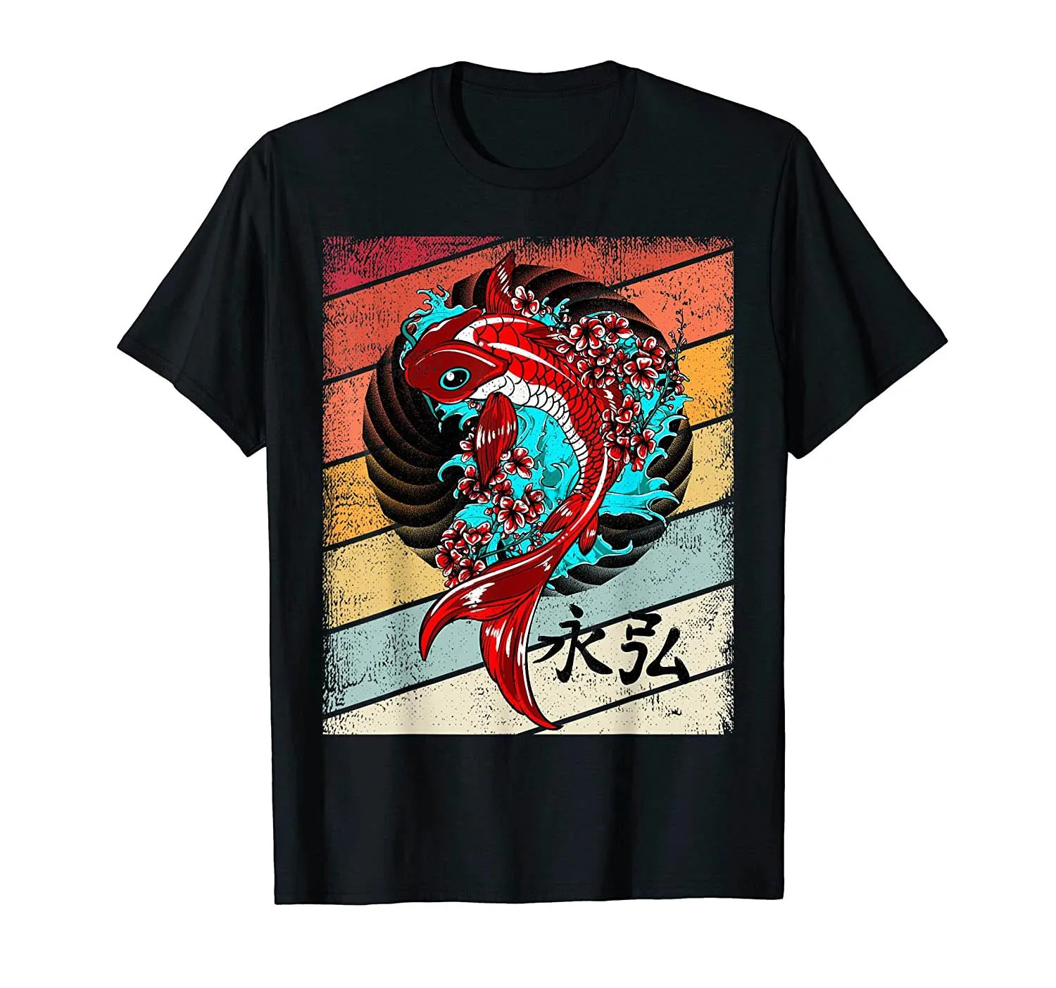 T-shirt graphique rétro Koi Fish pour hommes, t-shirts en coton vintage, Streetwear Harajuku, Y-Anime