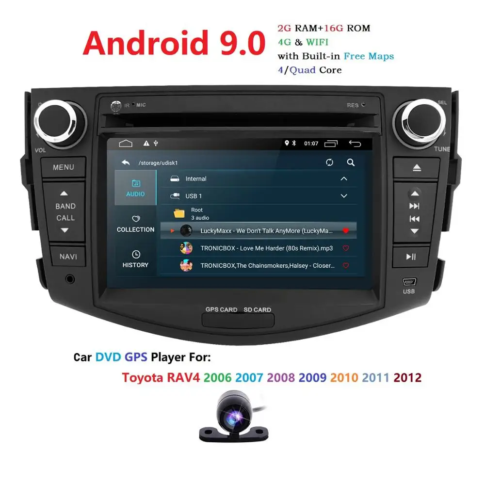 Clearance 2006-2012 1024*600 HD Screen 2Din Android 9.0 4QuadCore 2+16 Car DVD for Toyota RAV4 Audio Video Stereo GPS Radio RDS 4G Wifi SD 1