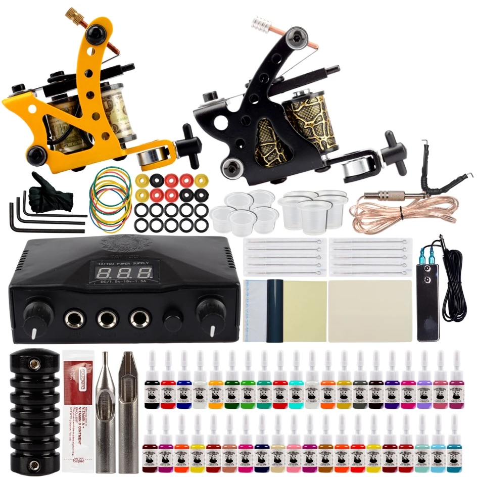 Профессиональный набор татуировки 2 катушки пистолеты 40 цветов чернила пигмент