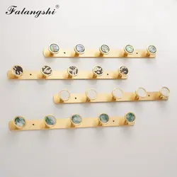 5 Row Hooks Brush Gold Clothes Hanger Coat Hooks Solid Brass Rustproof Screwed Robe Hook Wall Mounted WB8114