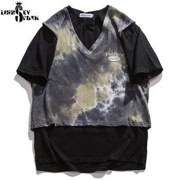 

Lindsey Seader Mens Fake Two Piece T Shirt Tie-dye Print Retro 2020 New T-Shirt Streetwear Harajuku Street Tshirt Summer Tee Top