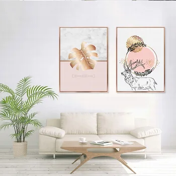 

Rose Gold Pink Frame Abstract Decorative Paintings Restaurant Bedroom Children's Room Hanging Wall Art Home Decoration Painting