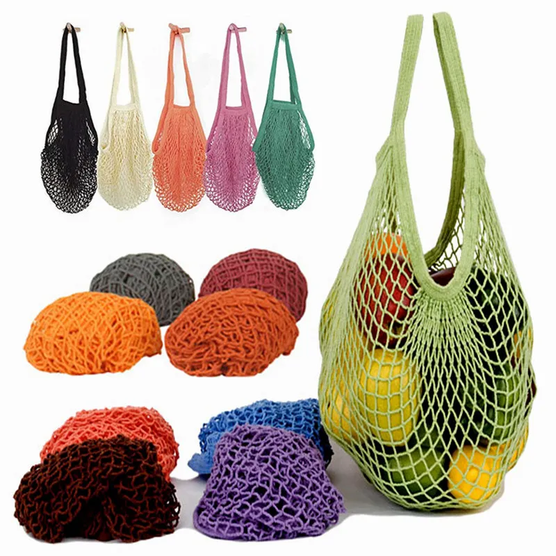 3 Colores Portátiles bolsas de la compra reutilizables Algodón Bolsa Red para Frutas Verduras, LAAT bolso de compras de malla 
