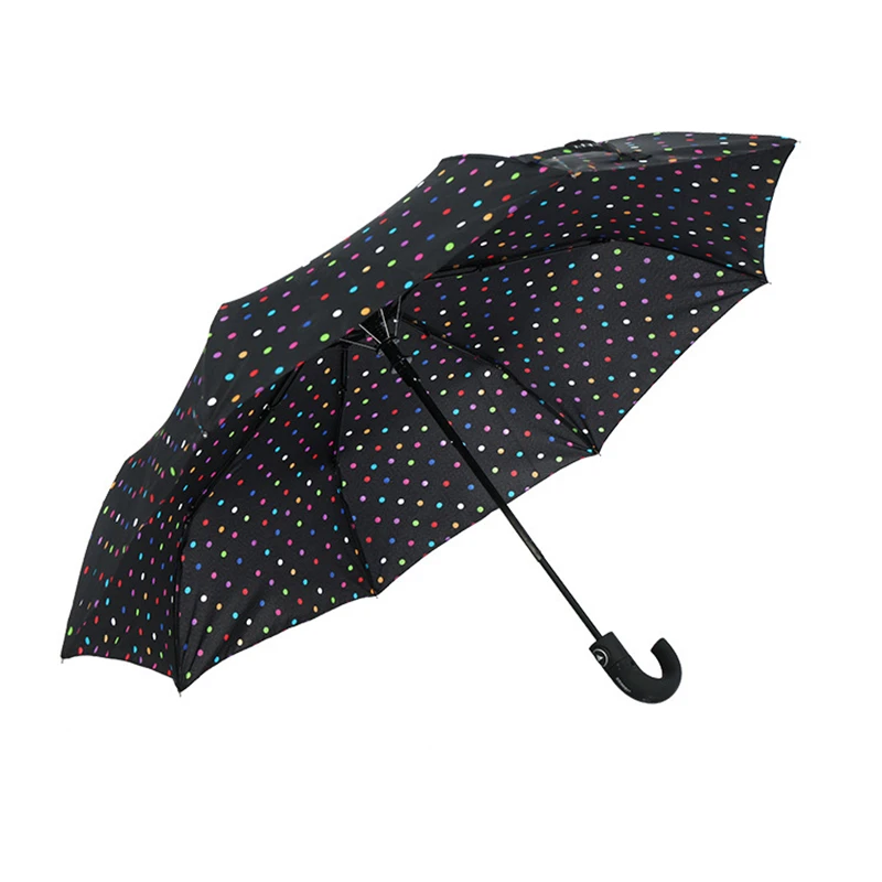 

Folding Umbrella Women Rainbow Polka Dot Curved Handle Sun Parasol Sunny Rainy Umbrella Three-folding 8k Windproof Anti-UV Cute