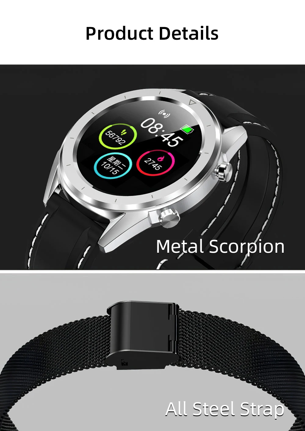 Спортивный умный браслет с круглым циферблатом, Bluetooth часы, цветной экран, кровяное давление, фитнес-браслет, Женский монитор сердечного ритма