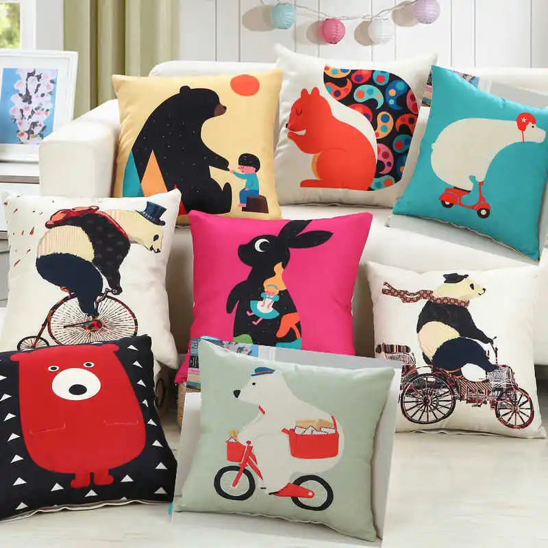 

Square Cover Decor Squirrel case Home Throw Pillow Cotton Linen Cushion Bicycle