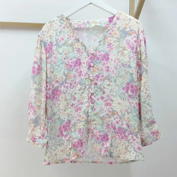 

Women Shirt Spring-Summer New V-neck Slim Thin Women's Top