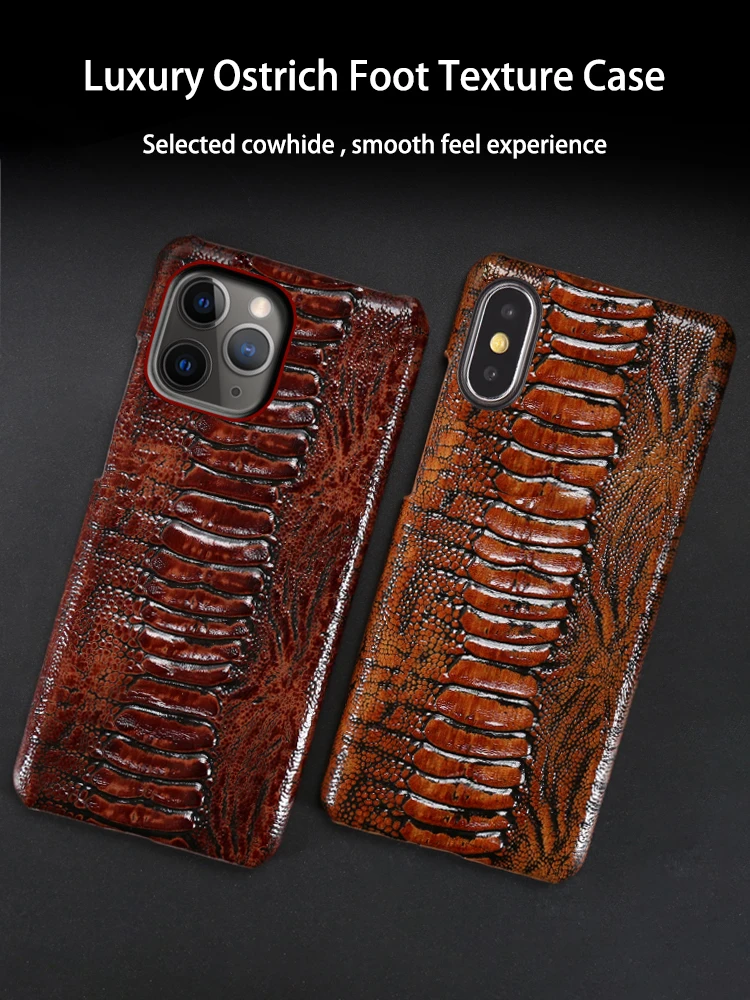 Genuine Leather Phone Case For IPhone 12 Mini 11 Pro Ostrich Foot Texture For Apple X 11 Max 12 6 6S 7 8 Plus SE 2 2020 Cover apple silicone case