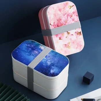 

304 Stainless Steel Liner Cherry Star Lunch Box Double Layers Bento Box with Tableware Leakproof Meal Container Storage 1.6L