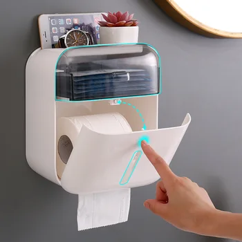 

Waterproof Toilet Roll Tissue Organizer Toilet Sanitary Napkin Storage Box with Lid Phone Holder Wall Mounted Shelf for Bathroom