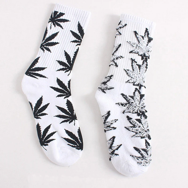 CXZD cool bamboo summer women's funny socks marijuana long maple leaf maple leaf cotton weed grass white black socks