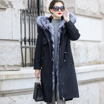 Kaufen Parka 2020 Echt Pelzmantel Winter Jacke Frauen Kaninchen Pelz Liner Lange Jacken FĂŒr Frauen Fuchs Pelz Kragen Warme Mantel MY4200 S
