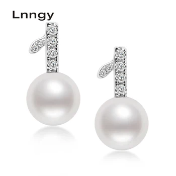 

Lnngy 925 Sterling Silver 6-6.5mm Natural Cultured Freshwater Pearl Leaf Stud Earrings for Lady Wedding Party Stud Earrings