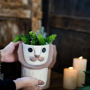 

1pc Cartoon Abstract Flower Pot Creative Fleshy Flower Pot Cement Storage Box Flower Pot