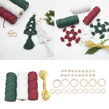 

43Pcs Natural Cotton Cord Macrame Artisan String Crochet Yarn Wooden Beads Rings