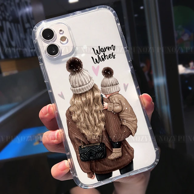 Cute girl Super MoM Baby Phone Case For iPhone 12 PRO 13 pro max XR 11 PRO MAX 8 7 6 plus XS MAX Father's Day Love Soft TPU Case w2040
