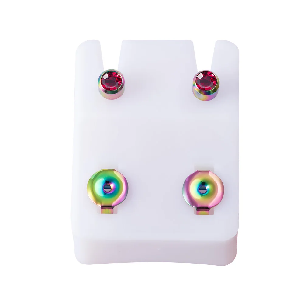 Black Rainbow Steel Birthstone CZ Ear Studs - Tragus Cartilage Piercing Jewelry (Set of 2)