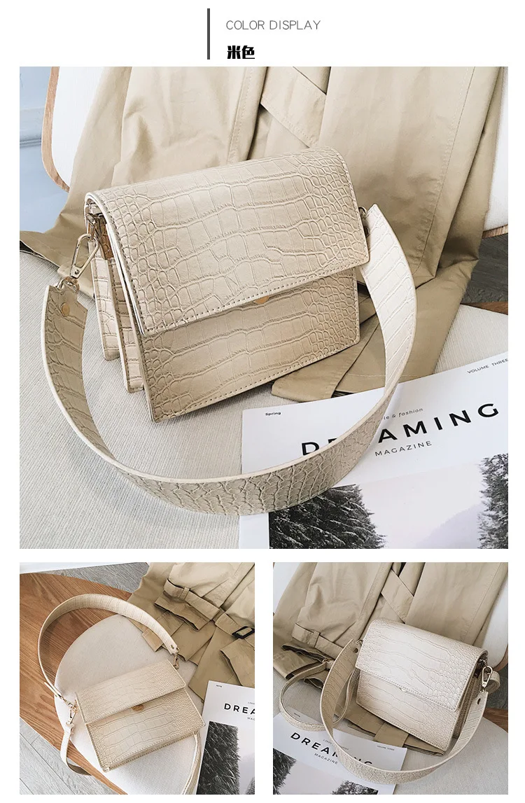 Luxury Handbags Women Bags Shoulder Designer Crocodile Pattern Women Leather Pu Messenger Bag Lady Wide Strap Crossbody Bag