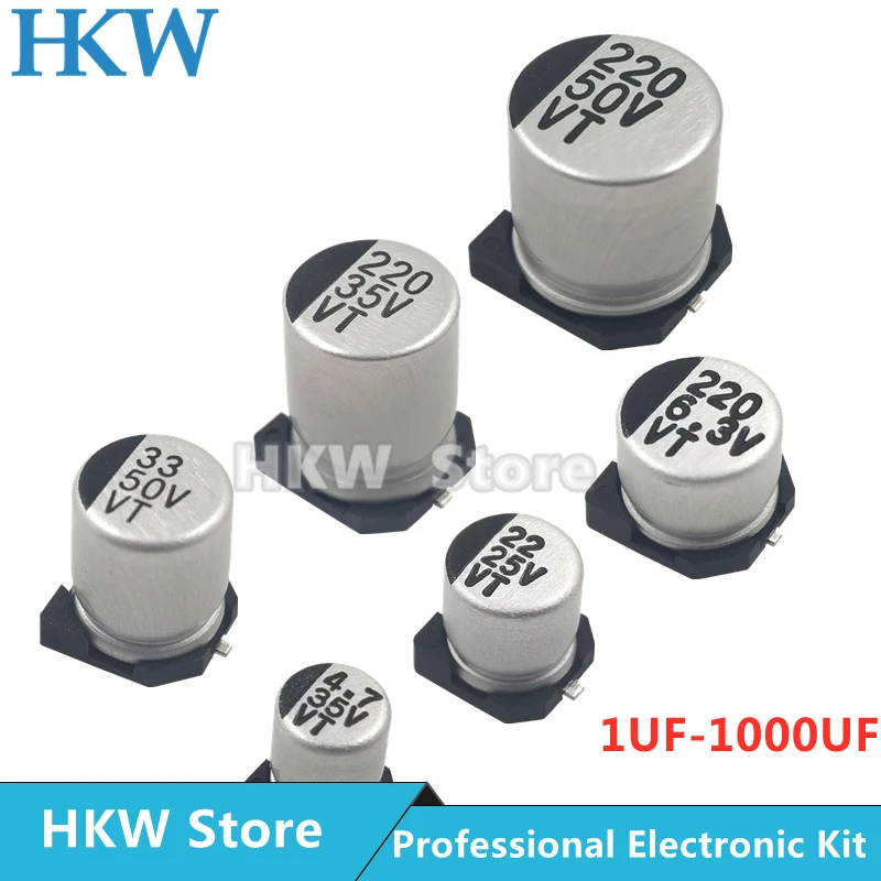 10pcs SMD Aluminum Electrolytic Capacitor 6.3V 10V 16V 25V 35V 50V 63V 1UF 10UF 22UF 33UF 47UF 100UF 330UF 470UF 1000UF aluminum electrolytic capacitor