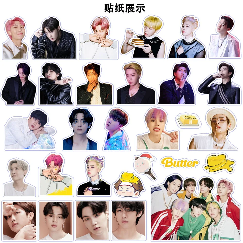 100pcs set kpop new album butter bangtan boys poster wall stickers wall banner sticker fans gift for skateboard suitcase laptop wall stickers aliexpress