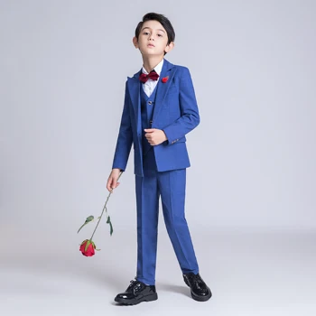 

YuanLu Boy Suits For Wedding Party 3PCS Blazer/Pants/Vest Formal Costume Children Clothes Blue