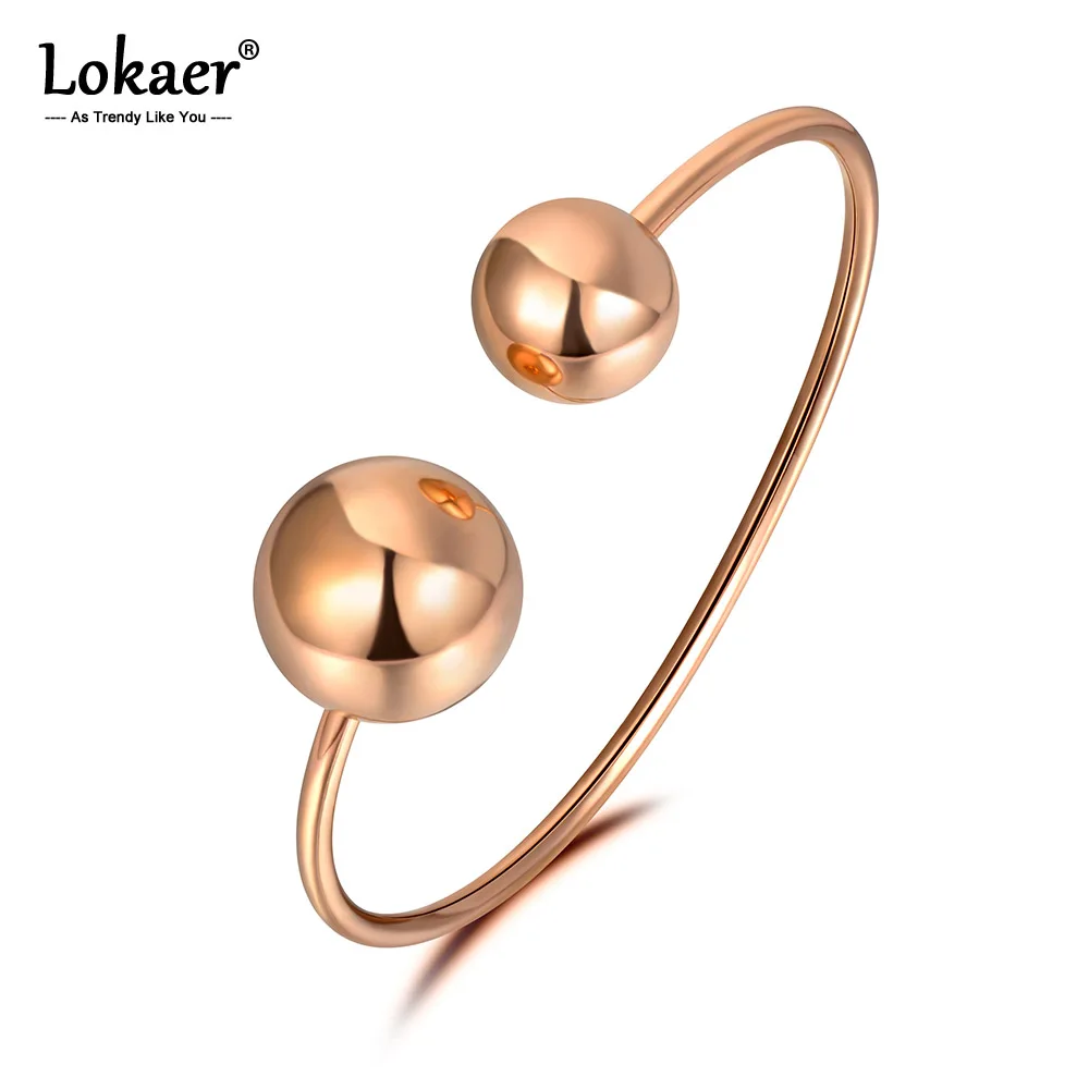 Lokaer Trendy Double Big Ball Stainless Steel Cuff Bracelet Jewelry For Women Silver Color Bracelet Bangle Valentine Gift B19009 bangle bracelet,stainless steel bracelet