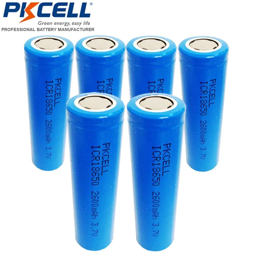 

6pcs ICR18650 3.7V Liion Rechargeable Battery ICR18650 2600mAh 18650 Batteria Flat top No Protection for torch,led lights,lamp