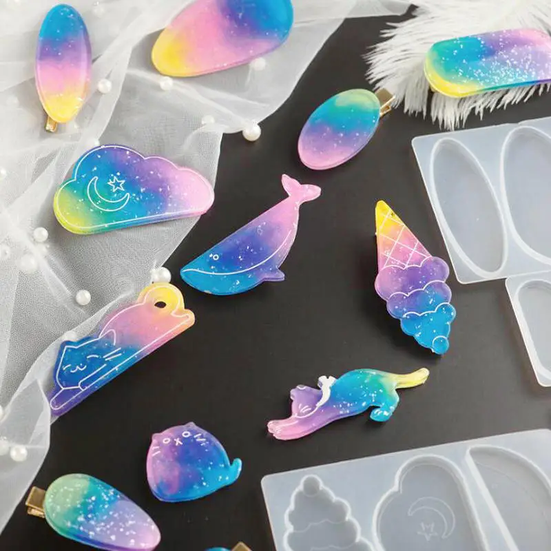 

DIY Crystal Epoxy Resin Cute Hairpin Accessory Handmade Duckbill Folder Silicone Mold Jewelry Fillings Pendant Charms Cat Mould
