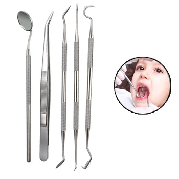 

5PCS/Set Stainless Steel Dental Mirror Tweezer Dental Set Dentist Prepared Tool Probe Instrument Sickle Scaler Tooth Kit Care