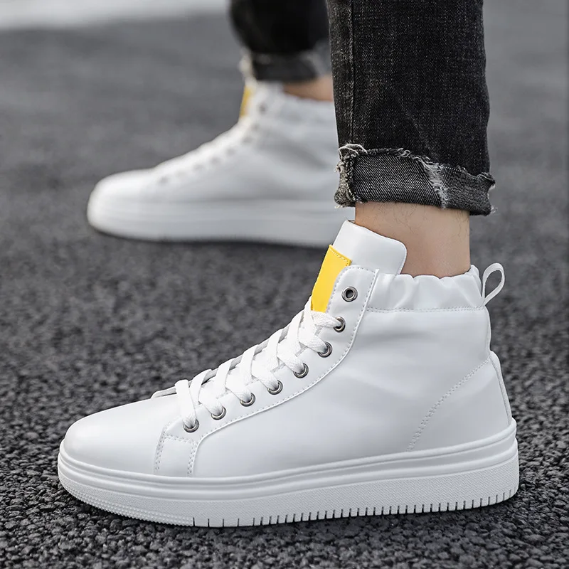 

2019 Popular Brand Light Athletic Shoes MEN'S Flat Shoes Autumn And Winter New Style Hight-top White Shoes Men Casual Versatile