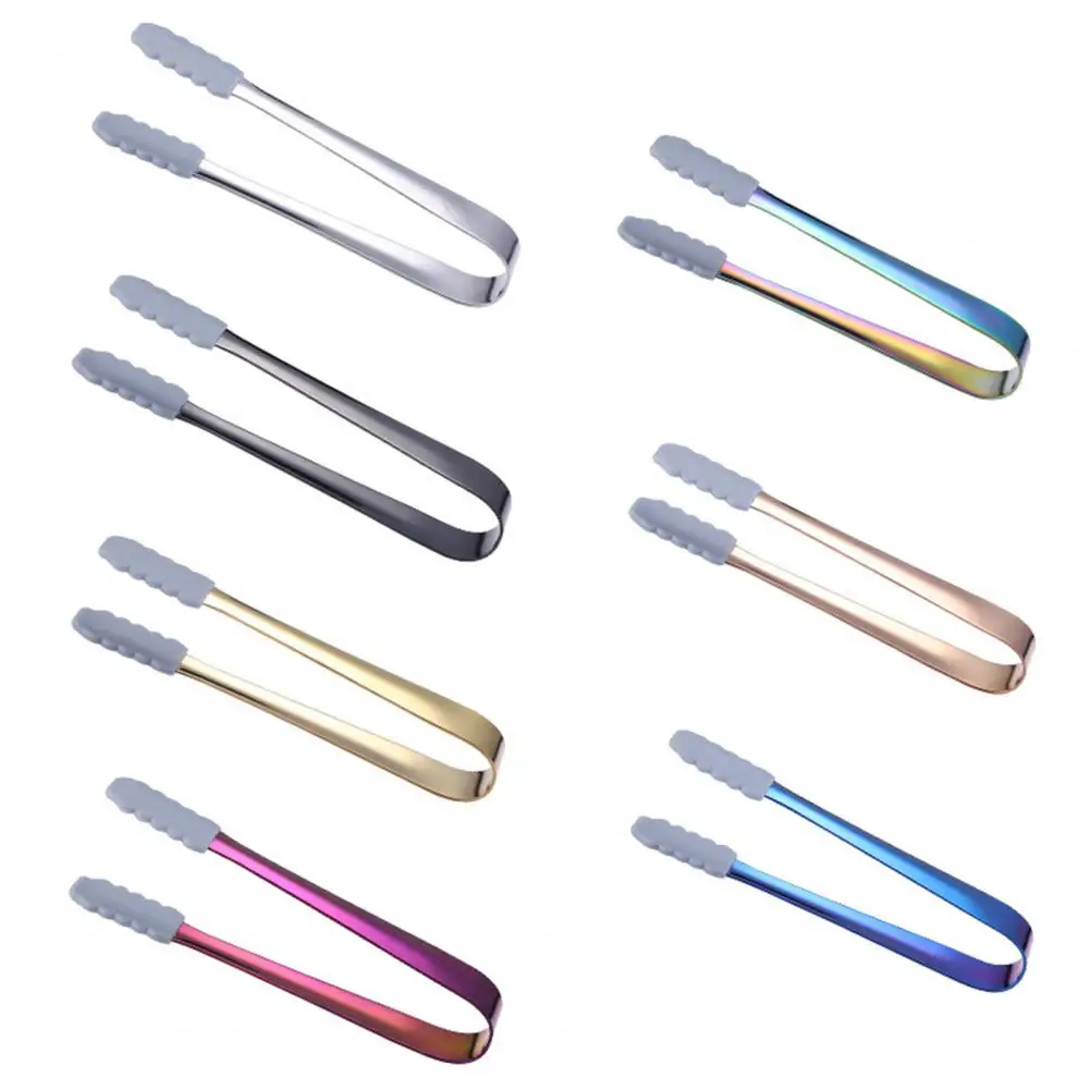Stainless Steel Ice Cube Sugar Tongs Silicone Anti-slip Food Serving Clip Clamp