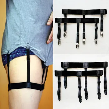 

2 Pcs Men Shirt Stays Belt with Non-slip Locking Clips Keep Shirt Tucked Leg Thigh Suspender Garters Strap