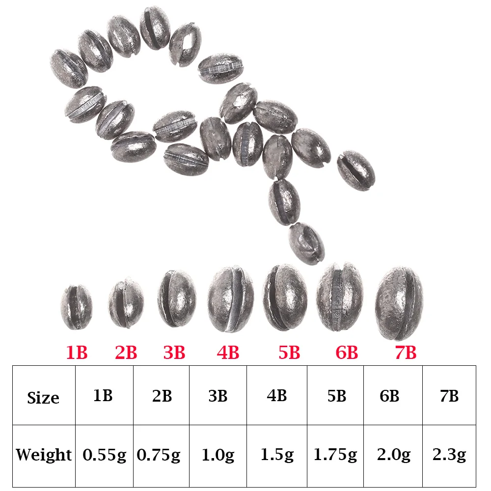 20 шт./компл. 1B до 7B прочный твердый Овальный Сплит свинцовый грузило в форме бобов вес свинцовый крюк разъем Карп рыболовные аксессуары