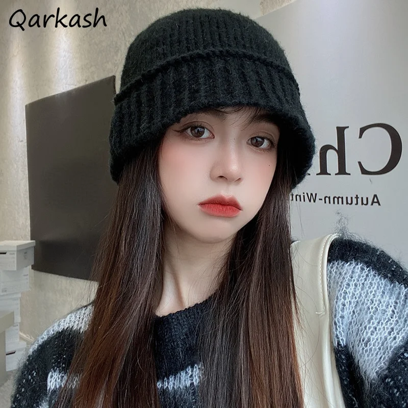 

Bucket Hats Women Knitting Ladies Caps Soft Harajuku Streetwear Korean Style Travel All-match Autumn Invierno Outdoor Keep Warm