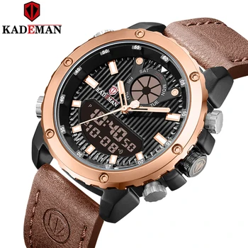 

KADEMAN Analog Digital Sports Watches Fashion Dual Display Leather Quartz Mens Watches Waterproof Male Clock Relogio Masculino