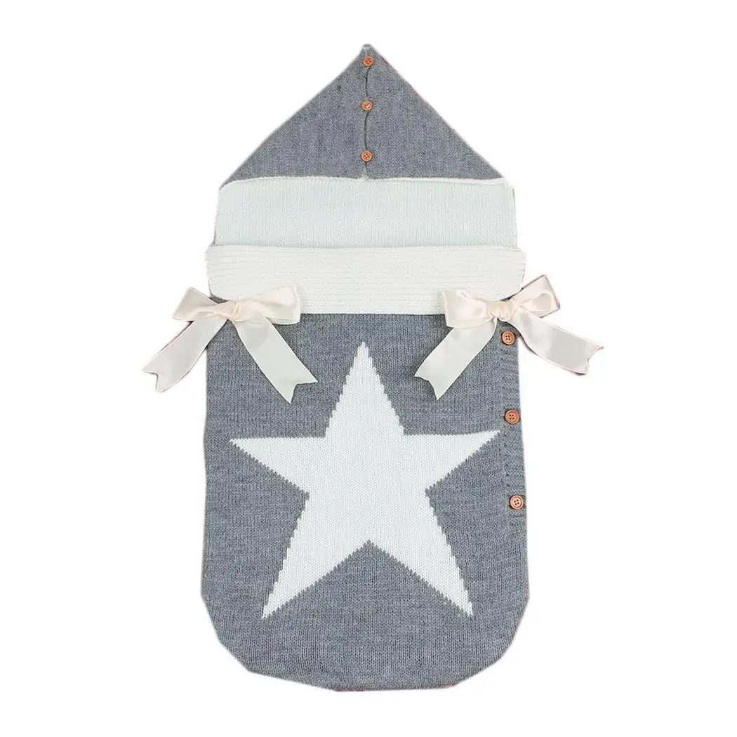 

Cute Stars Envelope Style Bow Swaddling Blanket Pink, Light Blue, Gray Button Hooded Baby Sleeping Bag