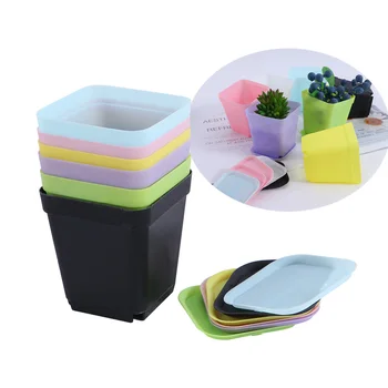 

10 Pcs Mini Square Plastic Plant Flower Pot Home Office Decor Planter Pots Trays Green Plant Artificial Garden Supplies