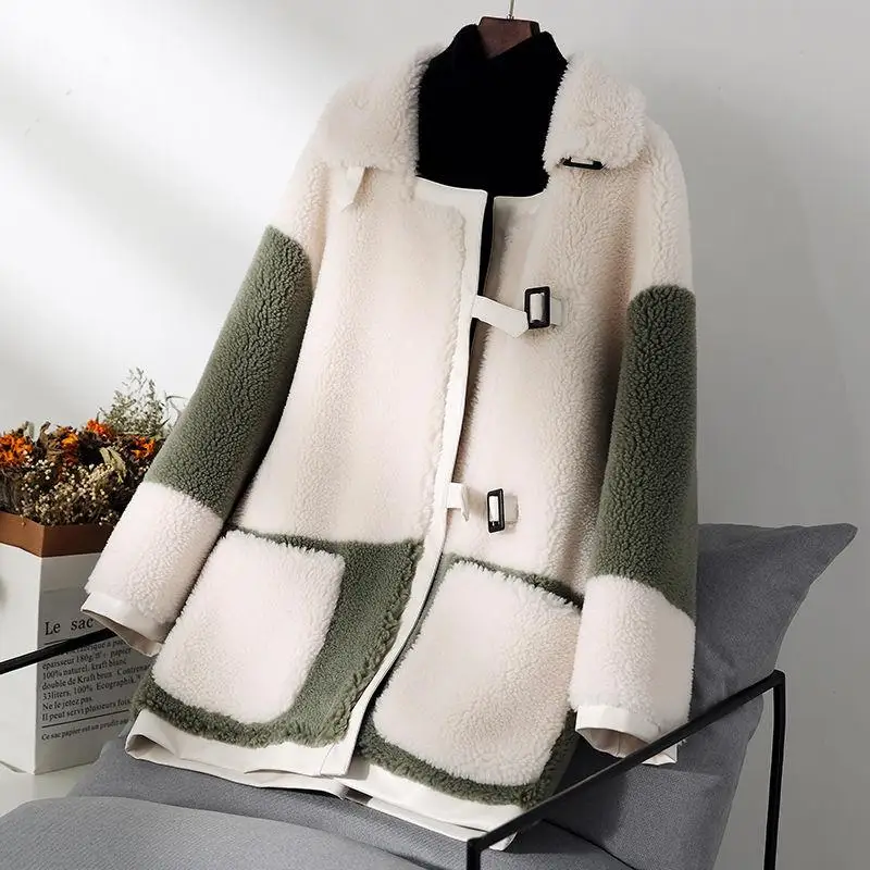Женское пальто из натурального меха, осенне-зимняя куртка из овечьей шерсти, шерсть с подкладкой из искусственной замши, женское китайский, из натурального нефрита, Femme N17