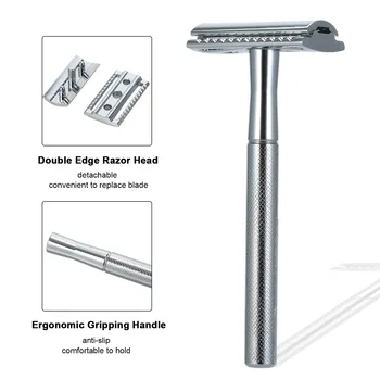 

Stainless Steel Double Edge Shaving Razor Safety Beard Razor Manual Mustache Removal Traditional Shaving Tool for Hotel Travel