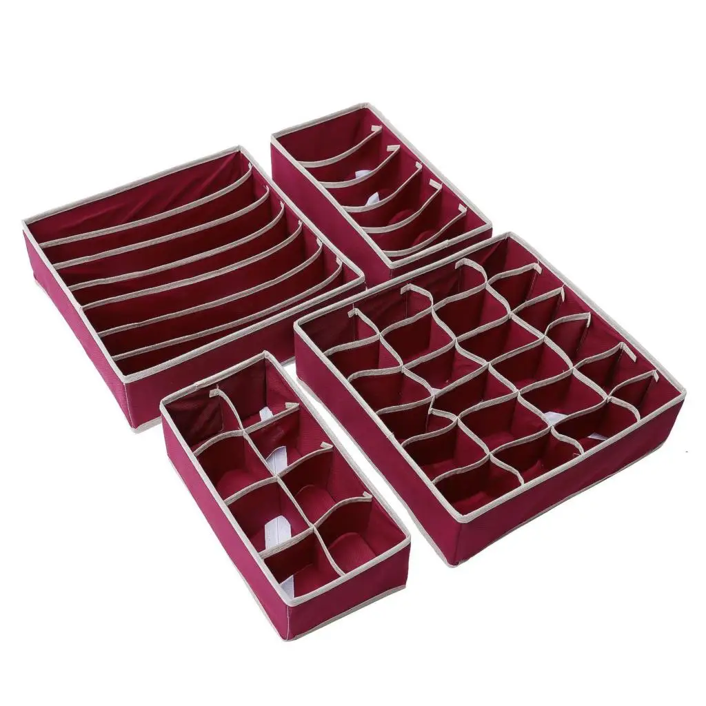 4Set wine red Коробка для хранения носков 30 бра с сеткой нижнее белье Носки Органайзер мешок нетканые ткани складной большой емкости шкаф для спальни шкаф гардероб - Цвет: 4Set wine red