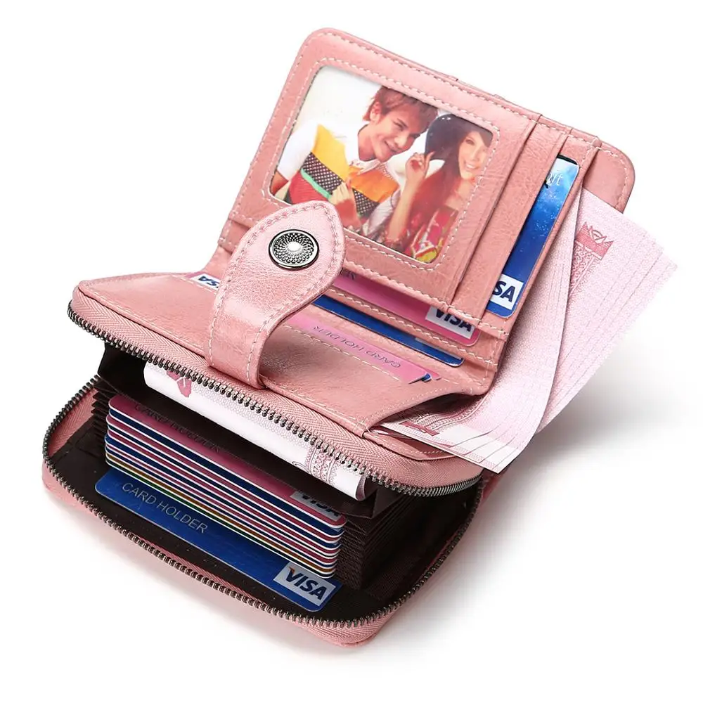 Модный женский короткий кошелек RFID на молнии, кошелек для монет из натуральной кожи, Повседневный Женский держатель для карт