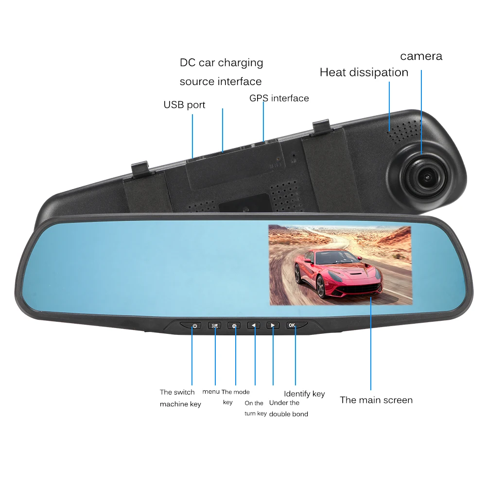 4,3 ''HD Автомобильный видеорегистратор, видеорегистратор с двумя объективами, Автомобильный видеорегистратор, видеорегистратор, камера, видеорегистратор, переднее зеркало заднего вида, цифровой