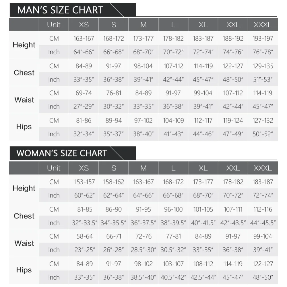 Widow Size Chart