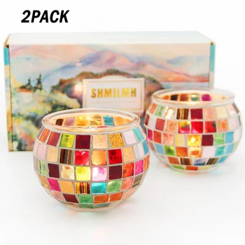

2Pcs Colorful Vintage Round Candle Holder Home Desktop Decorative Pen Container Flowerpot